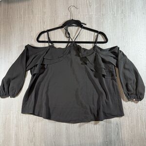 Woven Pink Black Loose Top Off The Shoulder Tie Neck Women’s Med